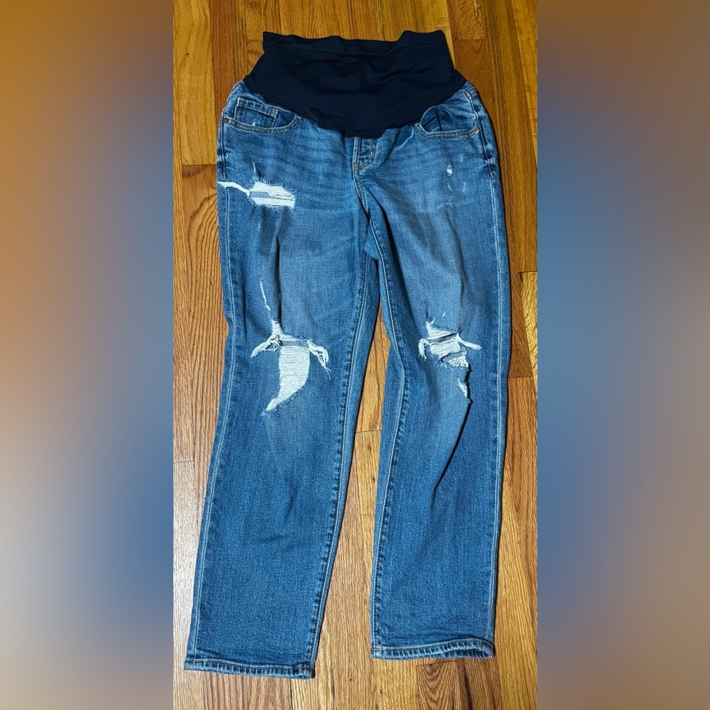 Old Navy Women's Distressed Straight Leg MATERNITY Jeans - Blue